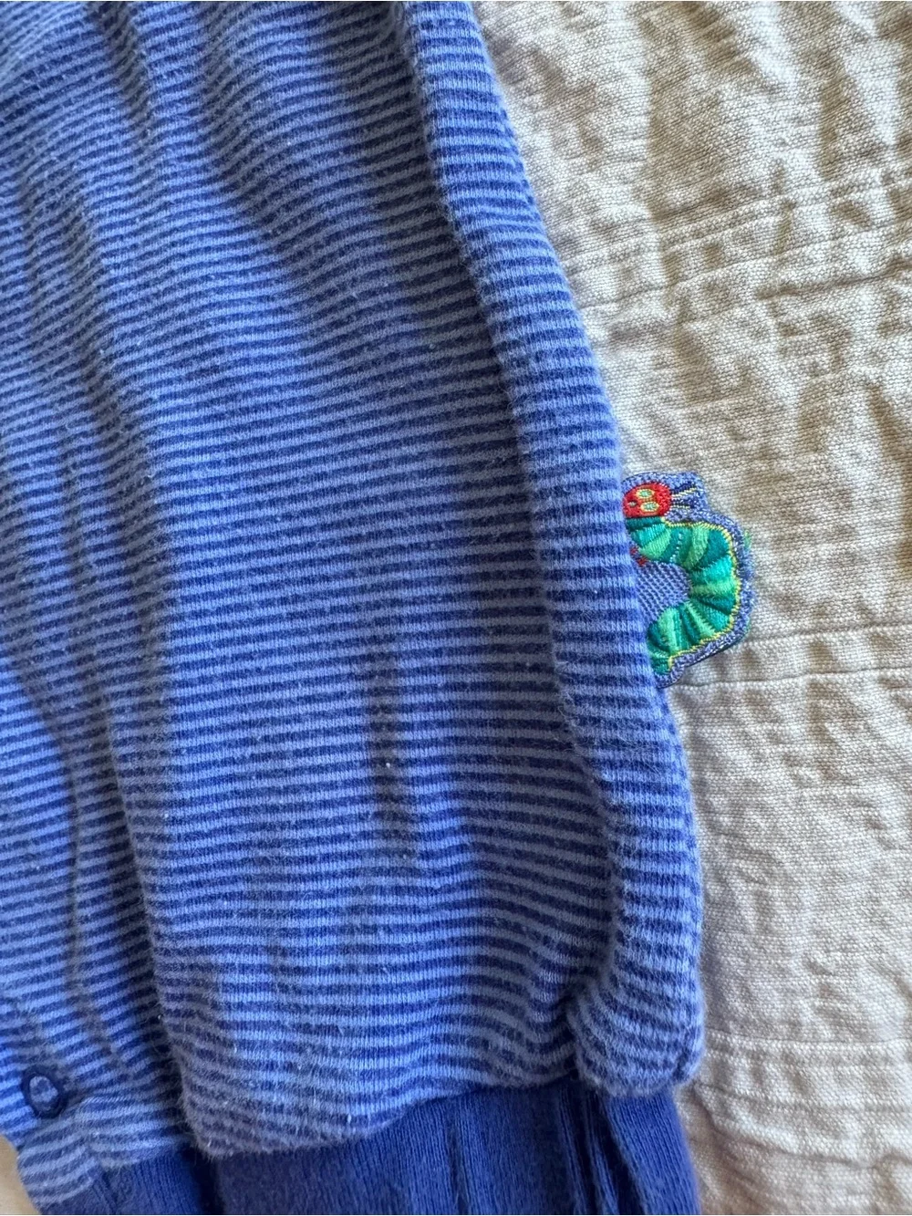 vintage carter’s baby embroidered very hungry caterpillar blue striped romper